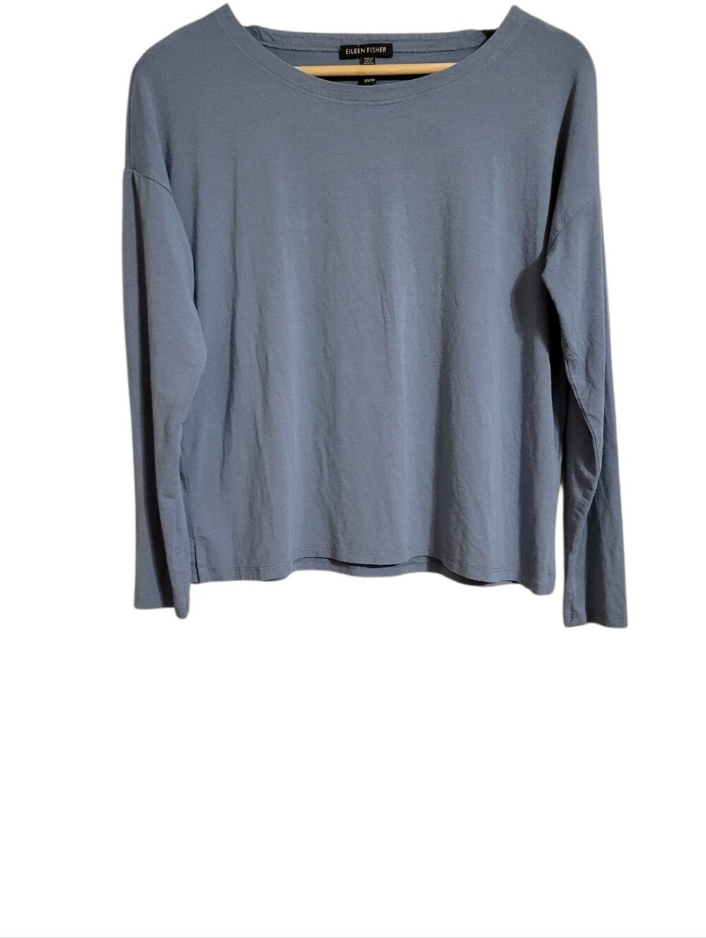 Eileen Fisher Blue Boxy Boatneck Long Sleeve Shirt